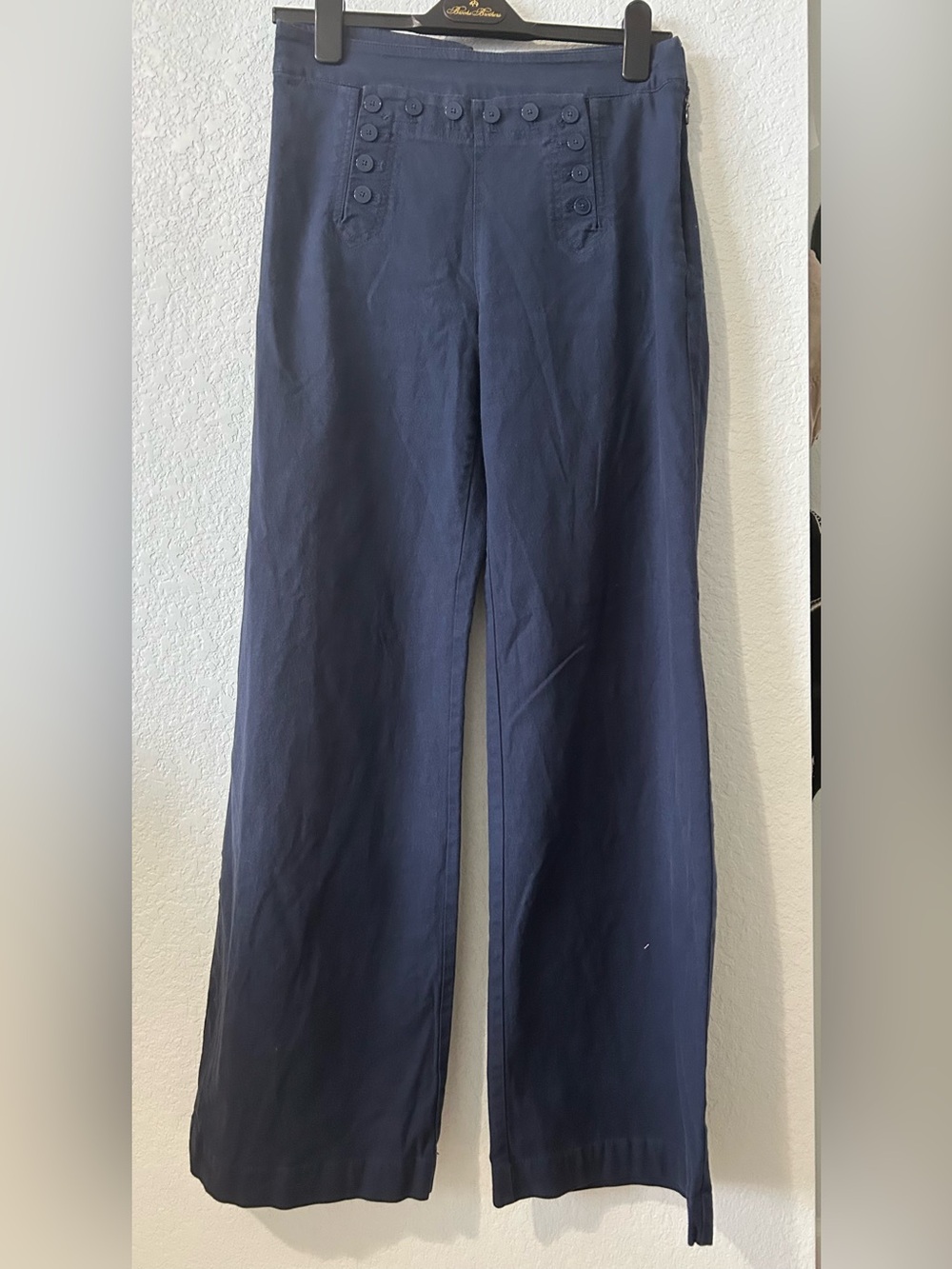 Anthropologie Navy Wide-Leg Chinos with Button Detail Size 4 Women